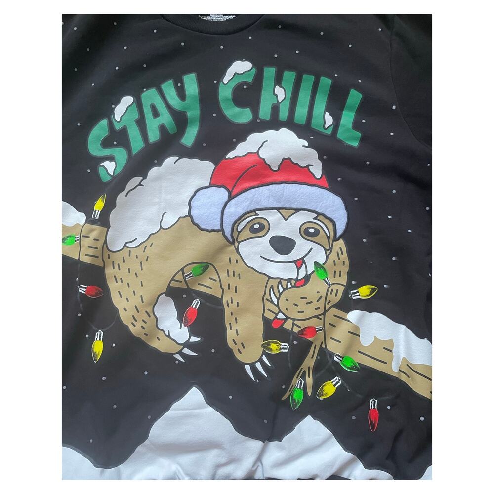 Sloth Holiday Sweater Size large Cotton Blend Unisex Hybrid Apparel Stay Chill